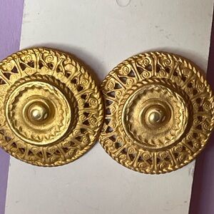 Gold Filigree Round Statement Clip-On Earrings